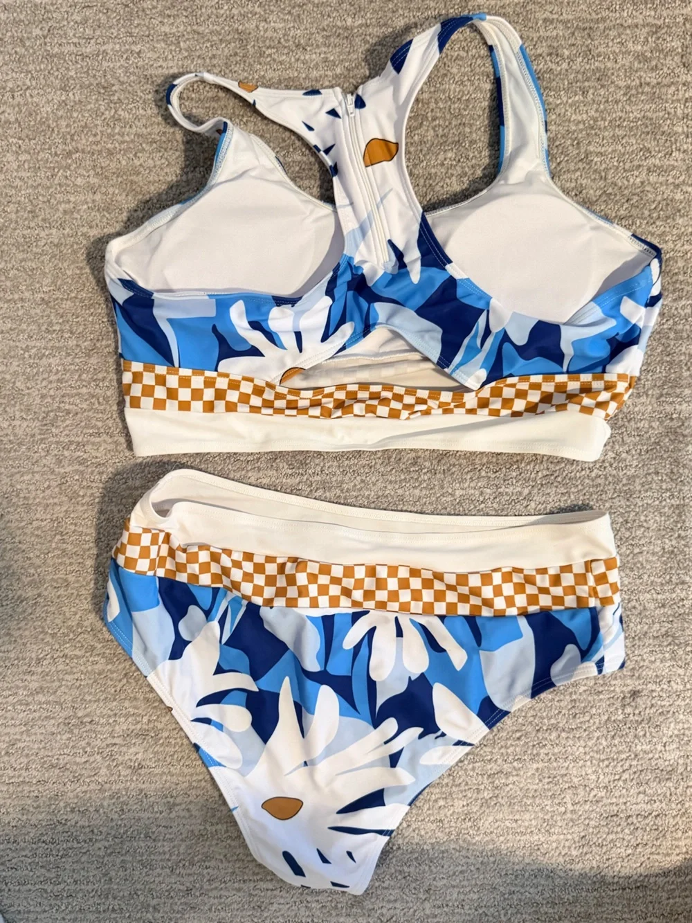 SHEIN Blue White Floral Check Bikini Set